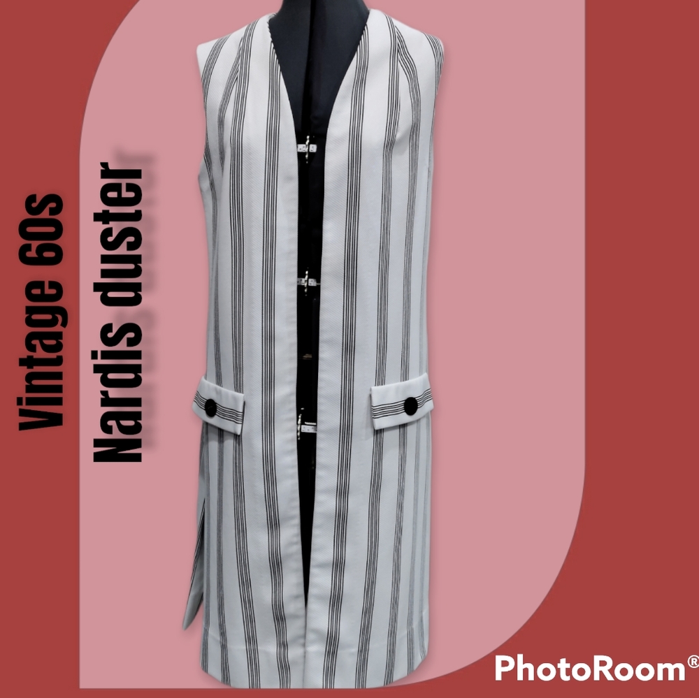 Vintage Nardis 60s black white striped open face duster women's size 12